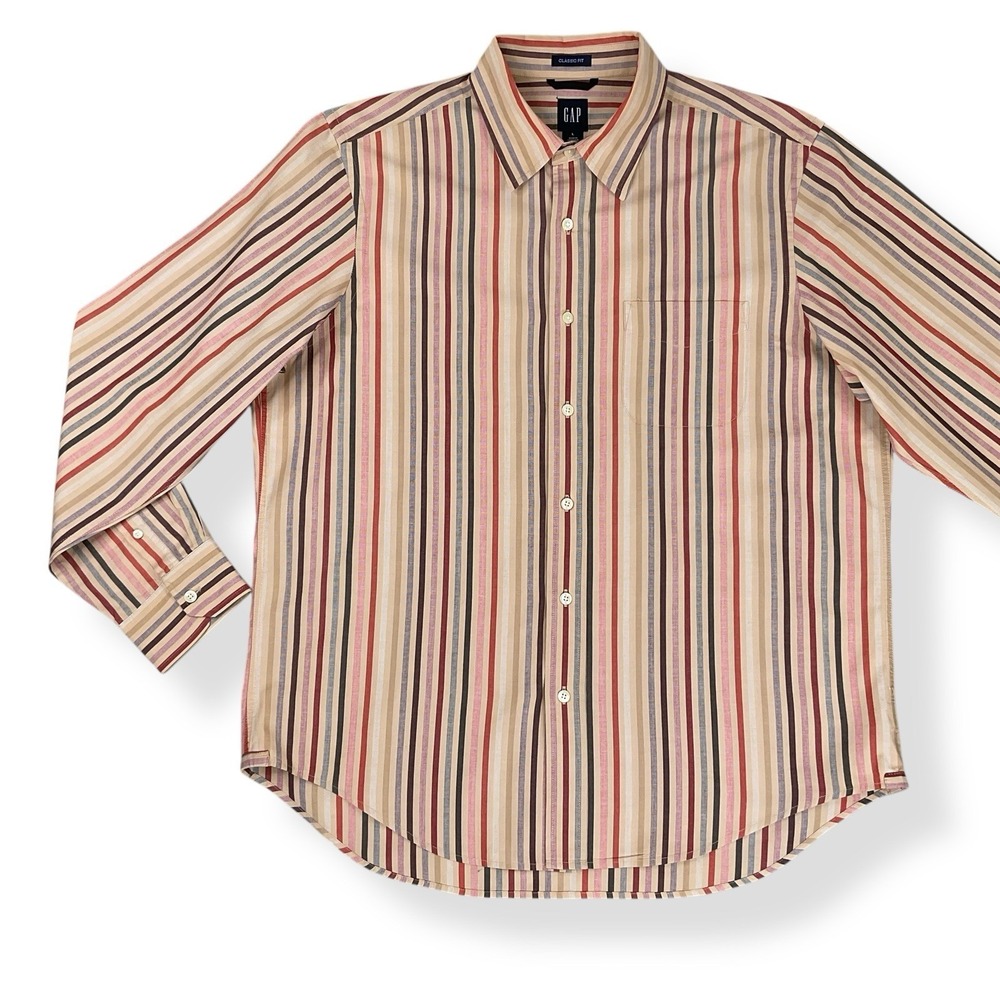 Gap Shirt Men Large Multi Color Stripe Long Sleeve Button Down Vintage
